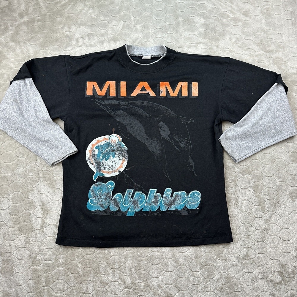 VTG 90s Miami Dolphins Long Sleeve Shirt - Sz M - Bleached See Pics